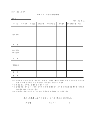 자회사의 소유주식명세서