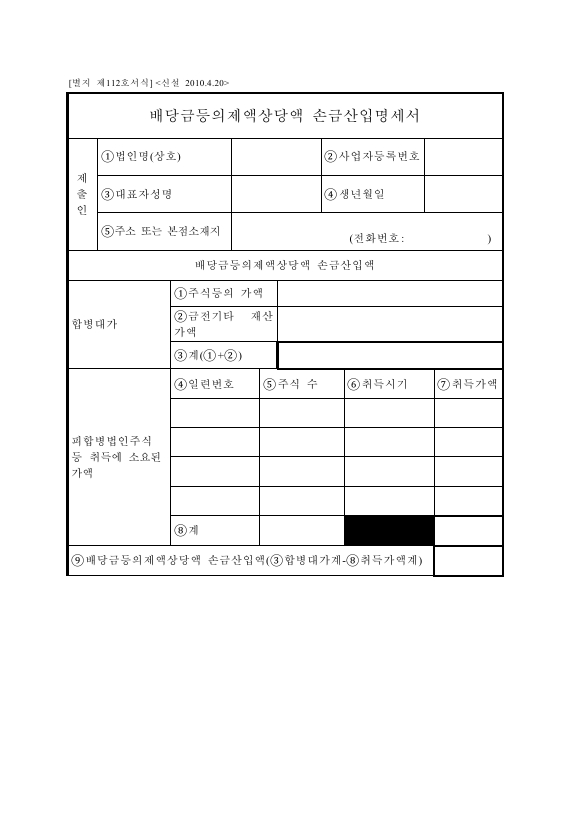 배당금등의제액상당액 손금산입명세서 [조세특례제한법 시행규칙 서식112]