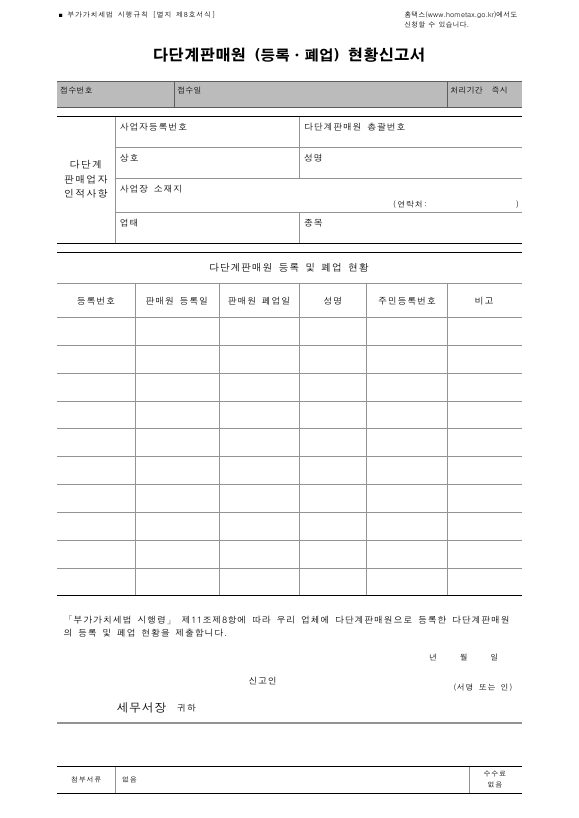 다단계판매원 (등록ㆍ폐업) 현황신고서 [부가가치세법 시행규칙 서식8]