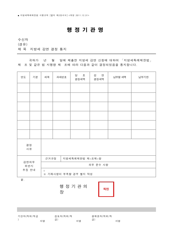 지방세 감면 결정 통지 [지방세특례제한법 시행규칙 서식2]