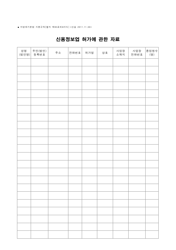 신용정보업 허가에 관한 자료 [지방세기본법 시행규칙 서식95의8]