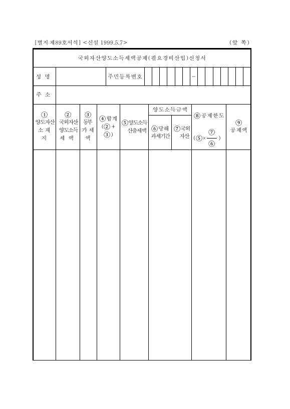 국외자산 양도소득세액공제[필요경비산입]신청서 [소득세법 시행규칙 서식89]