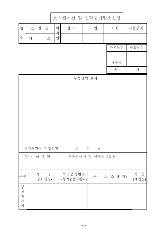 신탁 재산 귀속에 의한 소유권 이전 말소 등기 신청