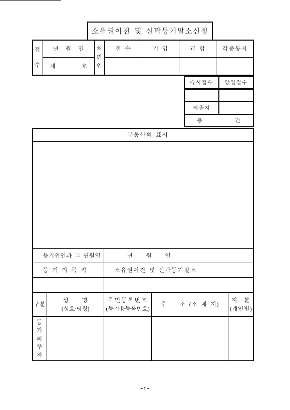 신탁재산귀속에의한소유권이전말소등기신청(구분건물)