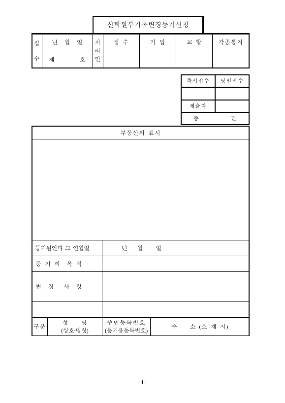 신탁 원부 기록 사항의 변경 등기 신청