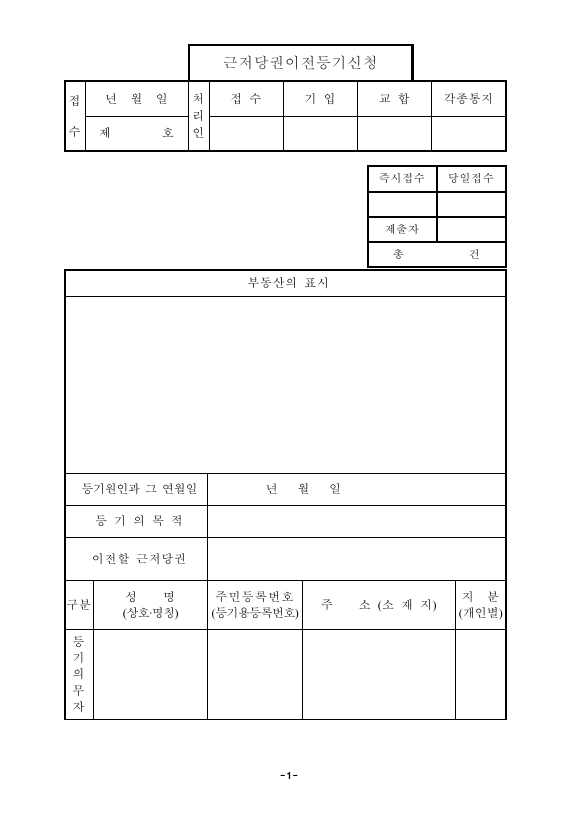 확정채권양도에의한근저당권이전등기신청