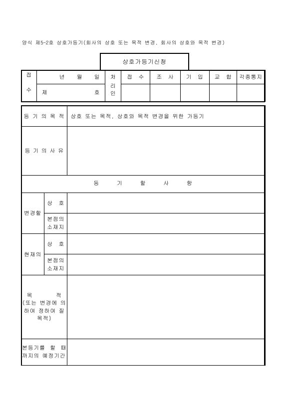 상호가등기(회사의상호변경)