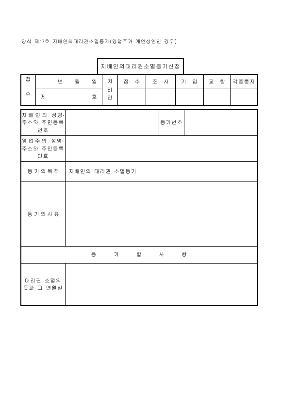 지배인의 대리권 소멸 등기 (영업주가 개인 상인인 경우)