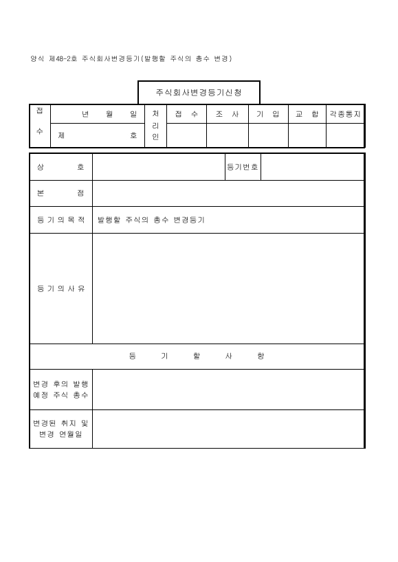 주식회사 변경 등기 (발행할 주식의 총수 변경)