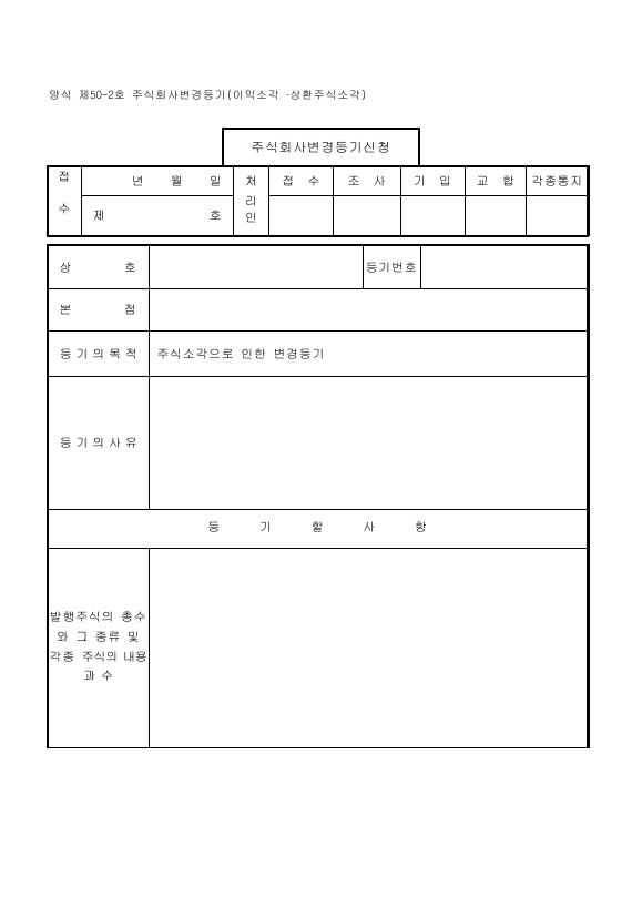 주식회사변경등기(이익소각.상환주식소각)