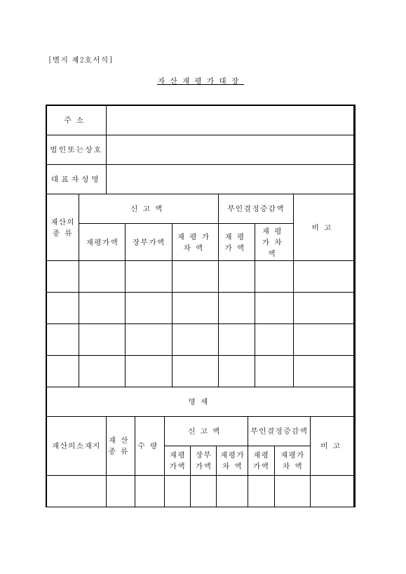 재산재평가대장 [자산재평가법시행규칙 서식2]