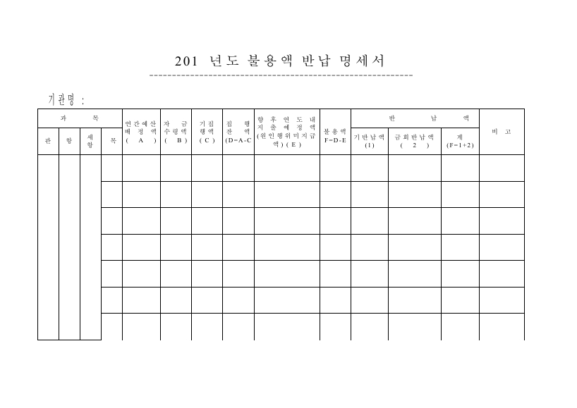 불용액반납증명서