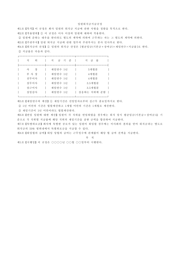 임원 퇴직금 지급 규정