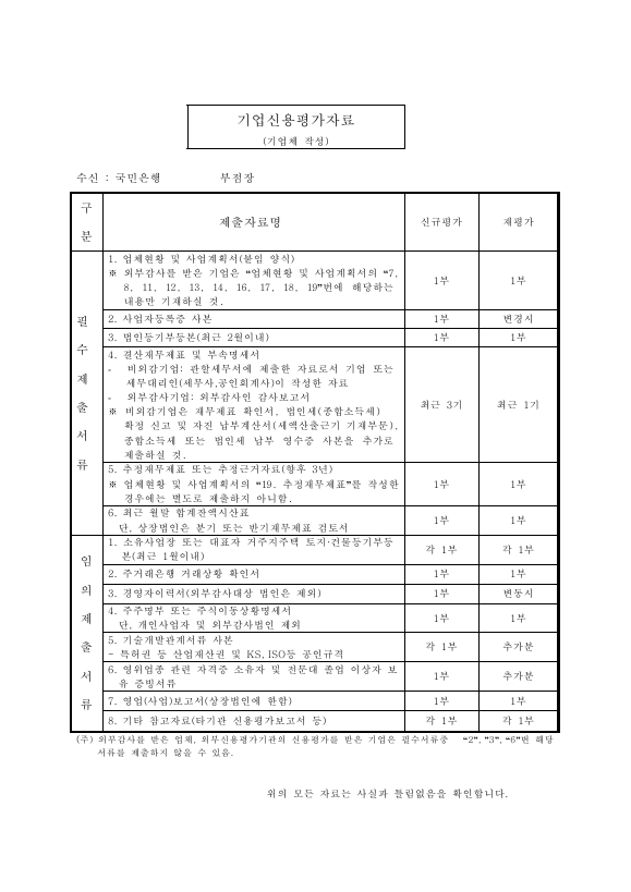 국민은행 대출사업계획서양식