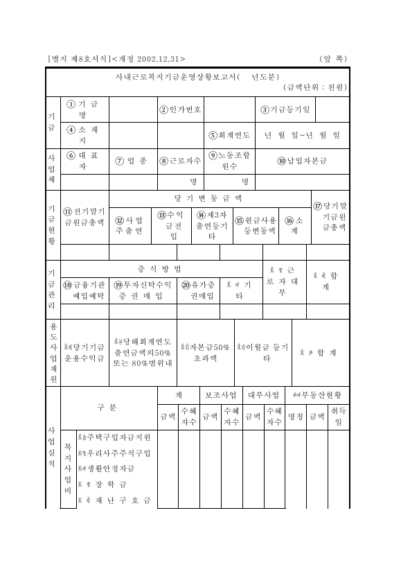 서식 8_사내 근로 복지 기금 운영 상황 보고서